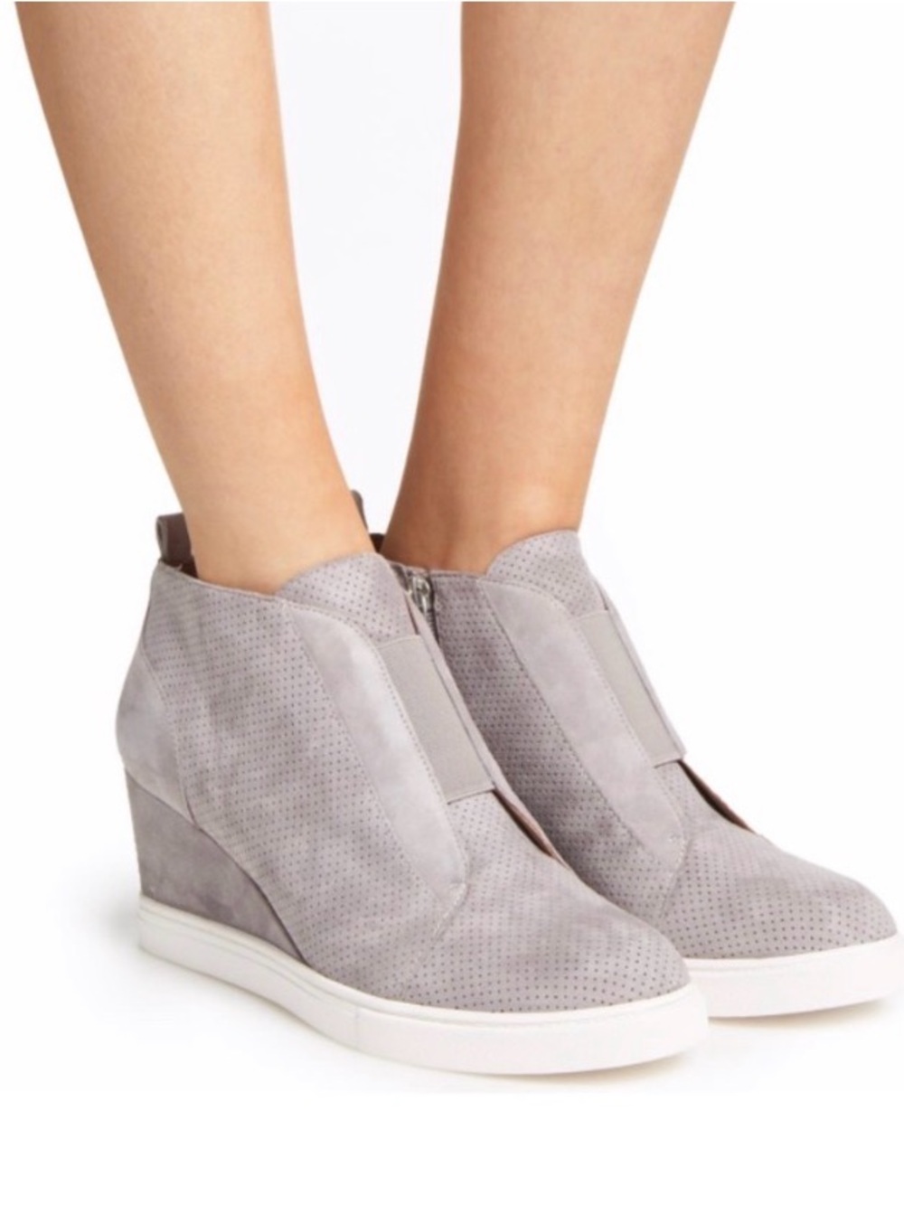 Linea Paolo Light Gray Suede Wedge Sneaker Booties 8.5